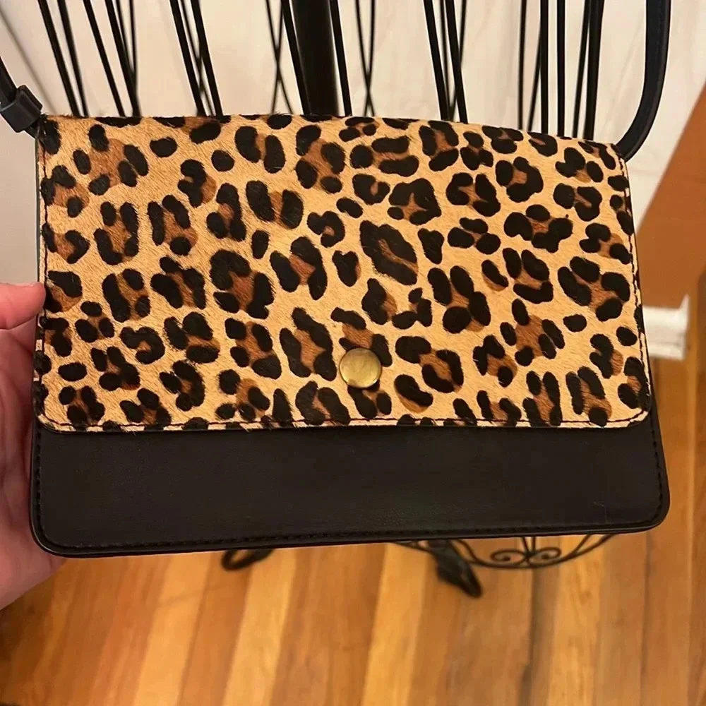 NWT J Crew Calf hair leopard crossbody bag